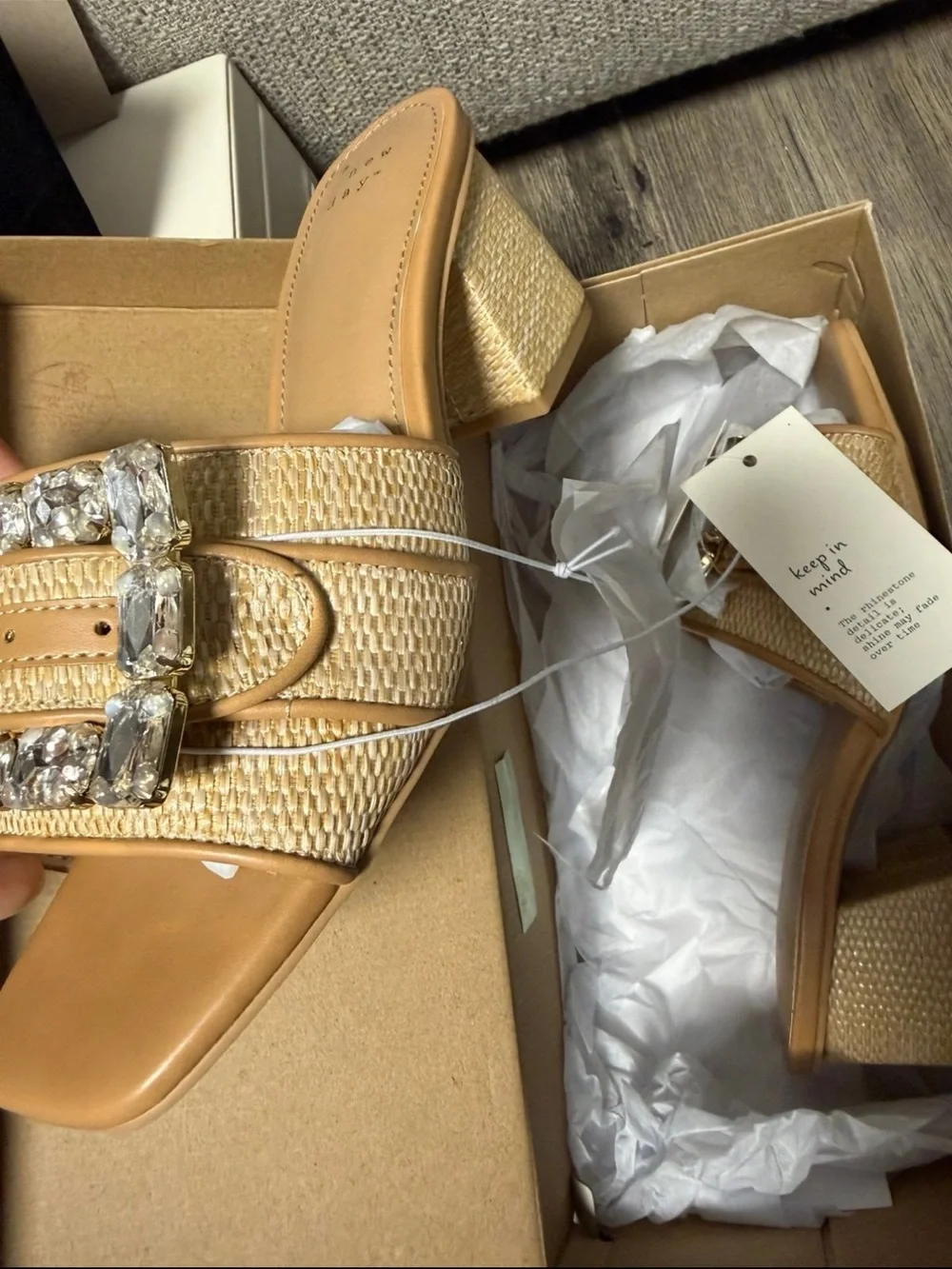 a new day Beige Buckle Block-Heel Mules